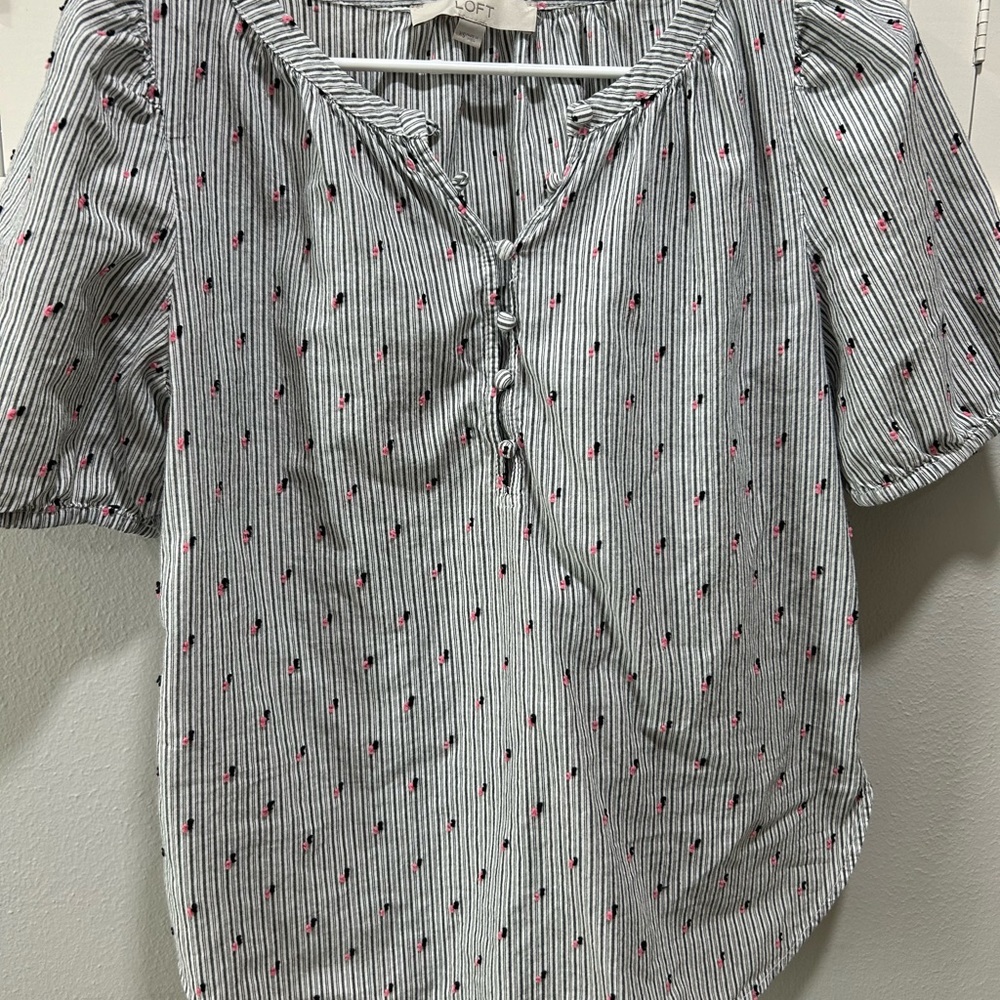 LOFT Women's Blouse with Black and Red Stripes